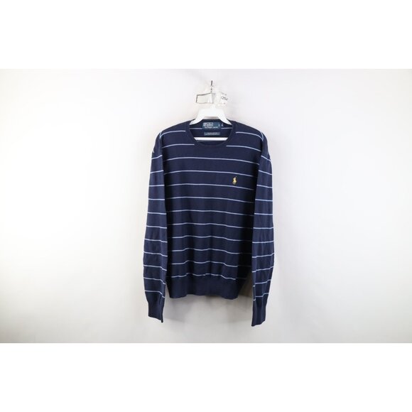 Vtg 90s Ralph Lauren Mens Medium Lightweight Striped Pima Cotton Knit Sweater - Picture 1 of 11